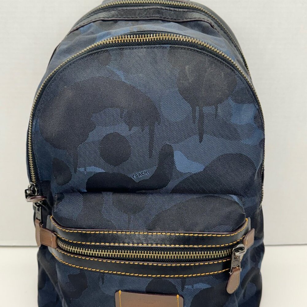 Coach men's Academy canvas backpack with camo blue print